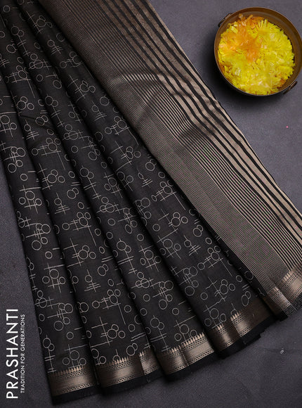 Semi raw silk saree black with allover geometric prints and zari woven border