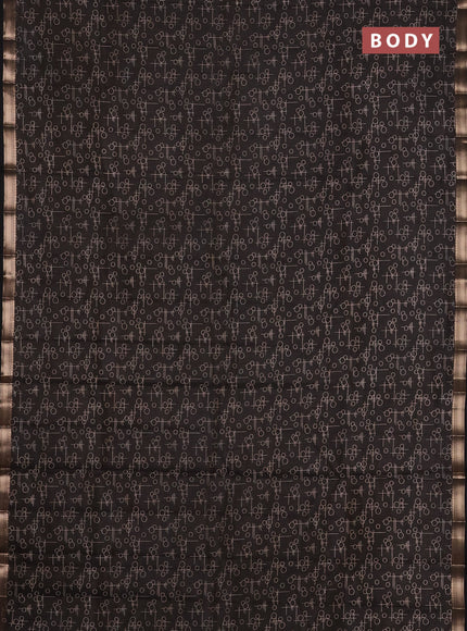 Semi raw silk saree black with allover geometric prints and zari woven border