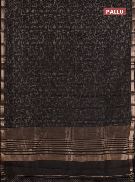 Semi raw silk saree black with allover geometric prints and zari woven border