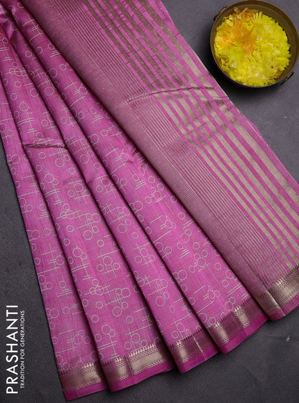 Semi raw silk saree light pink with allover geometric prints and zari woven border