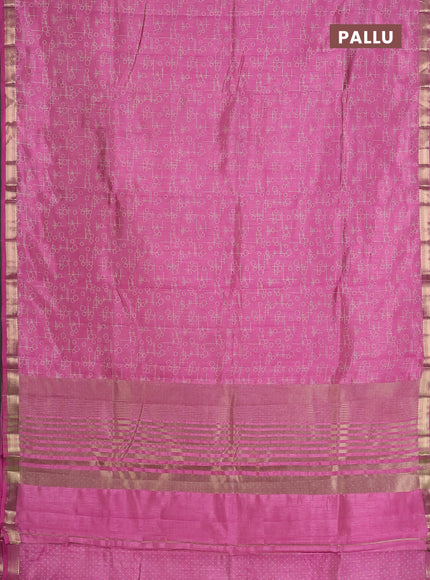 Semi raw silk saree light pink with allover geometric prints and zari woven border