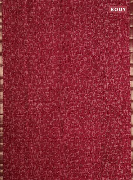 Semi raw silk saree deep maroon with allover geometric prints and zari woven border