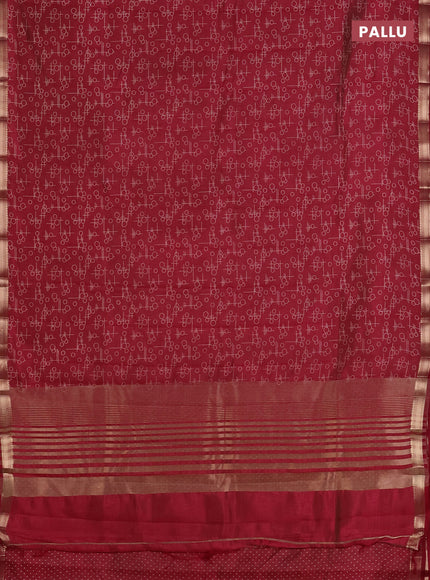 Semi raw silk saree deep maroon with allover geometric prints and zari woven border