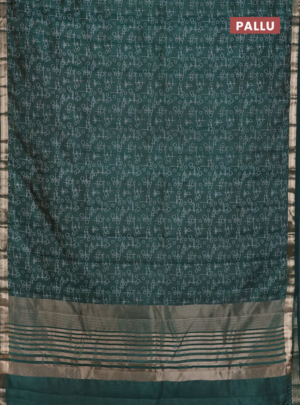 Semi raw silk saree bottle green with allover geometric prints and zari woven border