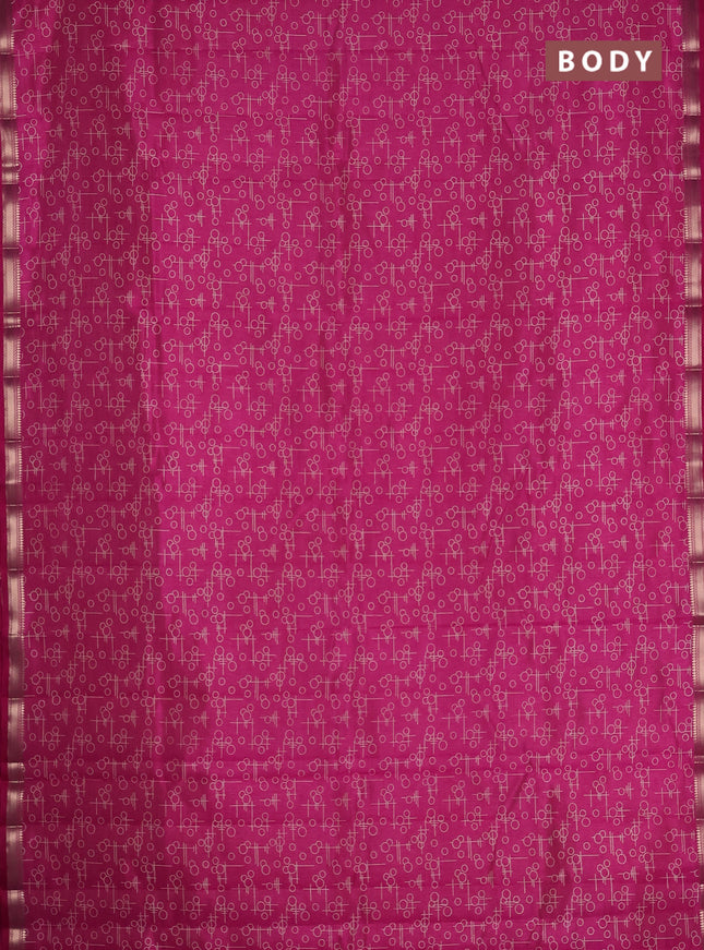 Semi raw silk saree dark pink with allover geometric prints and zari woven border