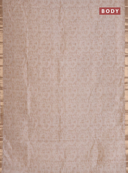 Semi raw silk saree cream with allover geometric prints and zari woven border