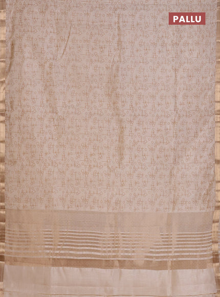Semi raw silk saree cream with allover geometric prints and zari woven border