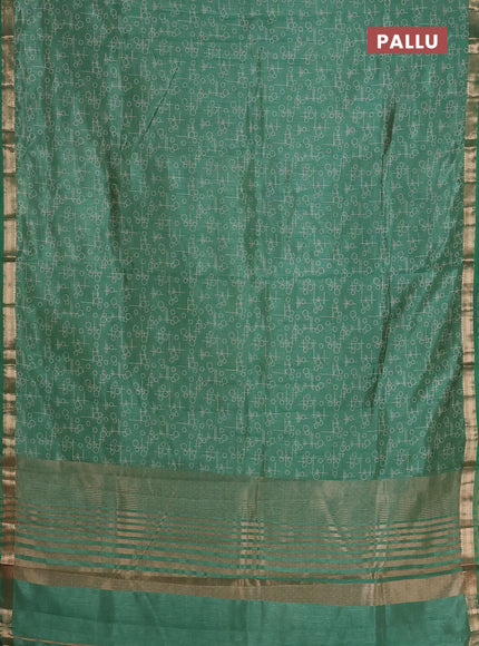 Semi raw silk saree green shade with allover geometric prints and zari woven border