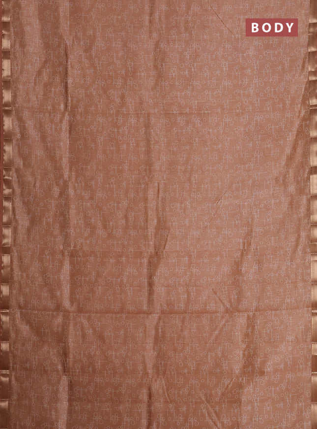 Semi raw silk saree pastel peach with allover geometric prints and zari woven border