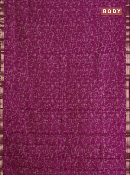 Semi raw silk saree deep purple with allover geometric prints and zari woven border