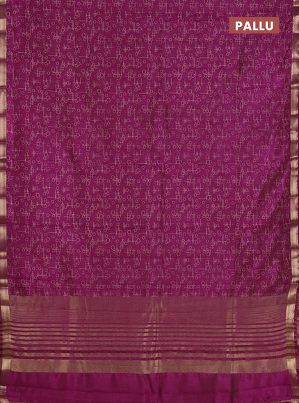 Semi raw silk saree deep purple with allover geometric prints and zari woven border