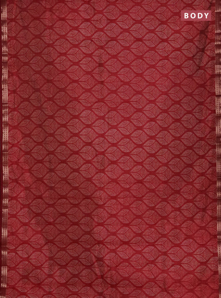 Semi raw silk saree deep maroon with allover geometric prints and zari woven border