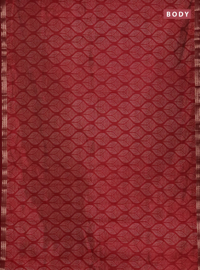 Semi raw silk saree deep maroon with allover geometric prints and zari woven border