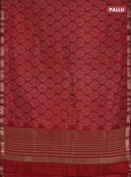 Semi raw silk saree deep maroon with allover geometric prints and zari woven border