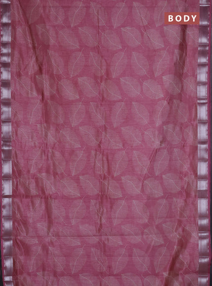 Semi raw silk saree mauve pink with allover leaf butta prints and zari woven border