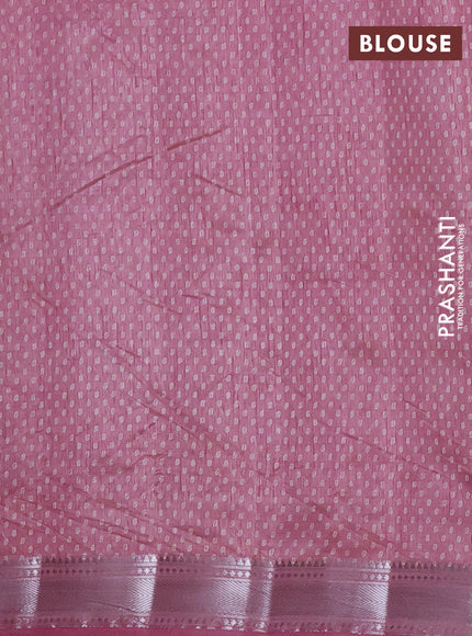 Semi raw silk saree mauve pink with allover leaf butta prints and zari woven border