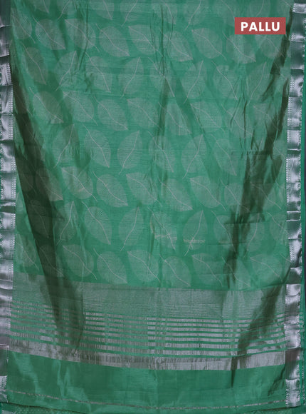 Semi raw silk saree green shade with allover leaf butta prints and zari woven border
