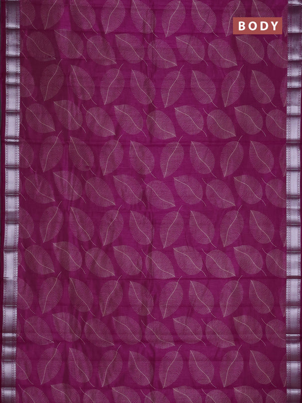 Semi raw silk saree deep purple with allover leaf butta prints and zari woven border