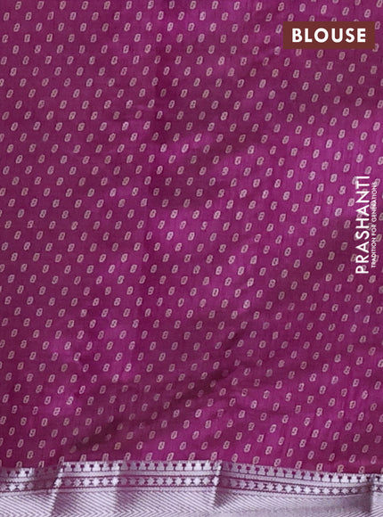 Semi raw silk saree deep purple with allover leaf butta prints and zari woven border