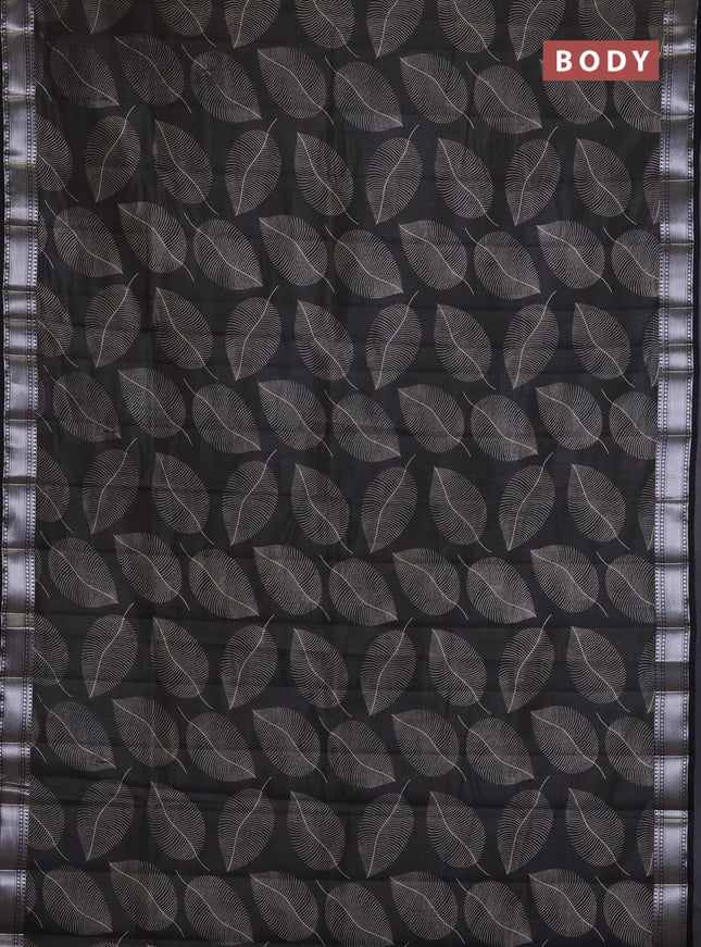 Semi raw silk saree black with allover leaf butta prints and zari woven border