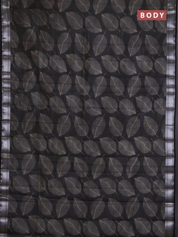 Semi raw silk saree black with allover leaf butta prints and zari woven border