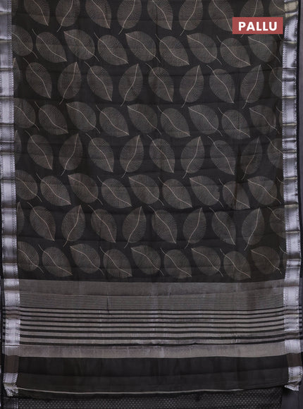 Semi raw silk saree black with allover leaf butta prints and zari woven border