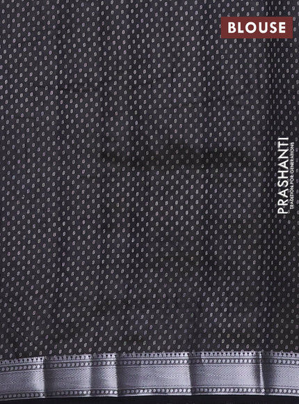 Semi raw silk saree black with allover leaf butta prints and zari woven border
