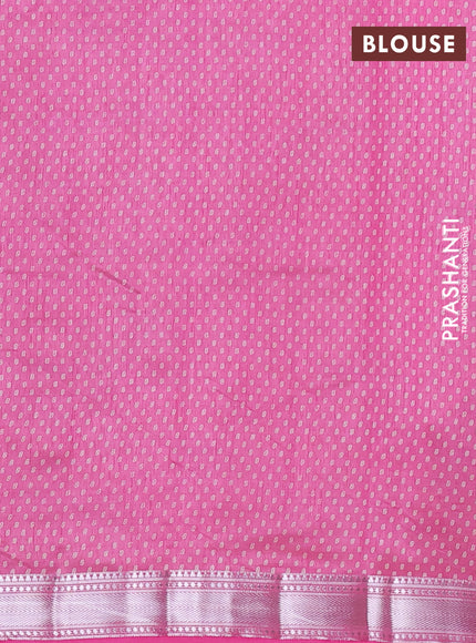 Semi raw silk saree pink with allover leaf butta prints and zari woven border