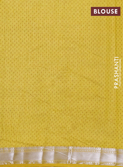 Semi raw silk saree mustard yellow with allover leaf butta prints and zari woven border