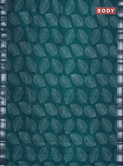 Semi raw silk saree cs blue with allover leaf butta prints and zari woven border