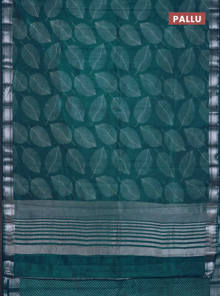 Semi raw silk saree cs blue with allover leaf butta prints and zari woven border