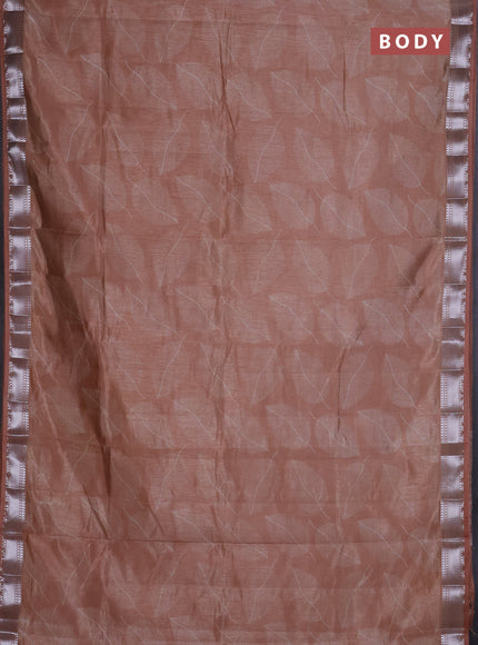 Semi raw silk saree pastel peach with allover leaf butta prints and zari woven border