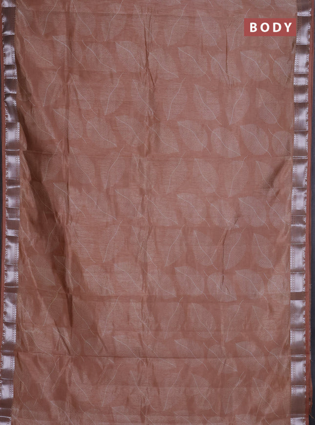 Semi raw silk saree pastel peach with allover leaf butta prints and zari woven border