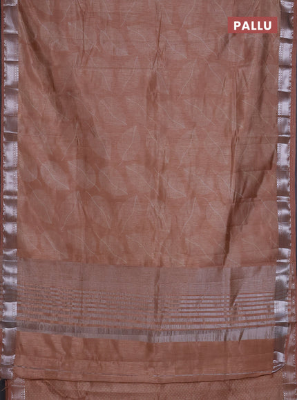 Semi raw silk saree pastel peach with allover leaf butta prints and zari woven border