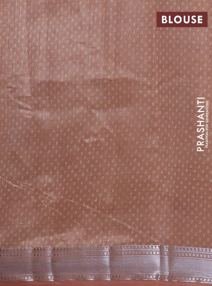Semi raw silk saree pastel peach with allover leaf butta prints and zari woven border