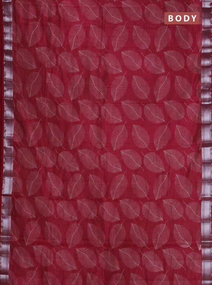 Semi raw silk saree deep maroon with allover leaf butta prints and zari woven border