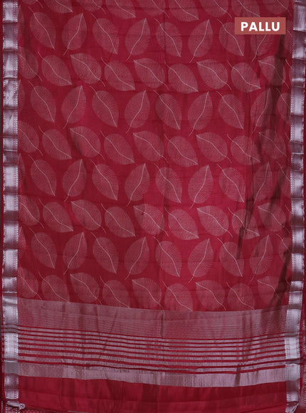 Semi raw silk saree deep maroon with allover leaf butta prints and zari woven border