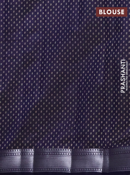 Semi raw silk saree navy blue with allover leaf butta prints and zari woven border