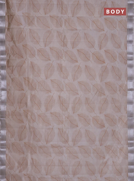 Semi raw silk saree cream with allover leaf butta prints and zari woven border