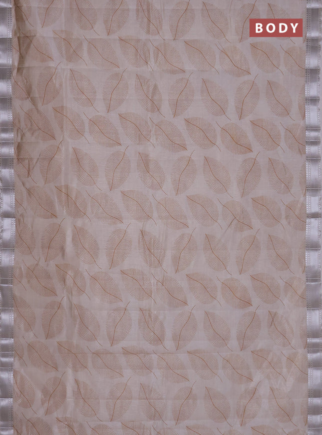 Semi raw silk saree cream with allover leaf butta prints and zari woven border