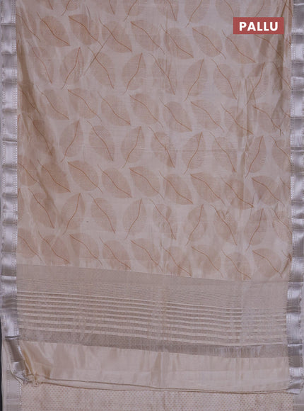 Semi raw silk saree cream with allover leaf butta prints and zari woven border