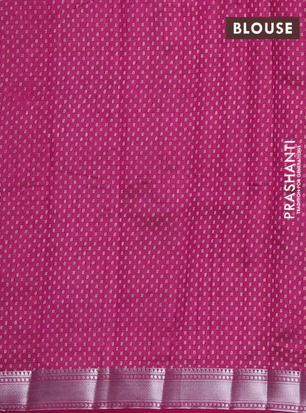 Semi raw silk saree dark pink with allover leaf butta prints and zari woven border