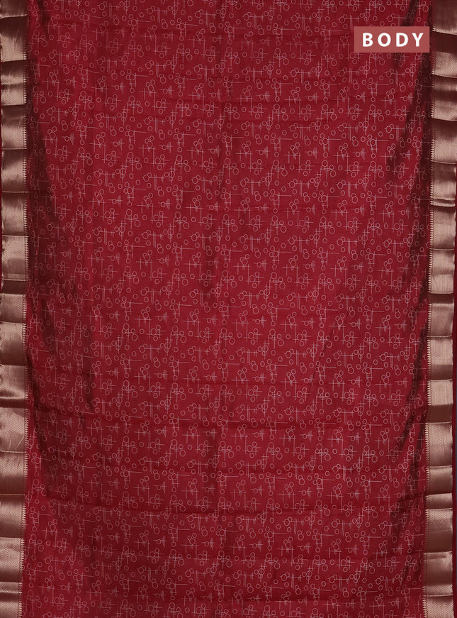 Semi raw silk saree deep maroon with allover geometric prints and zari woven border