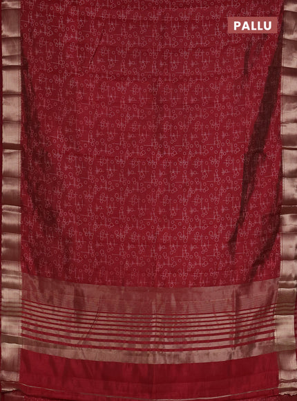 Semi raw silk saree deep maroon with allover geometric prints and zari woven border