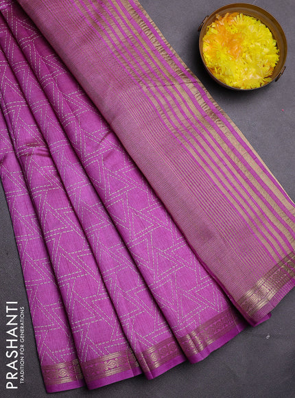 Semi raw silk saree lavender with allover geometric prints and zari woven border