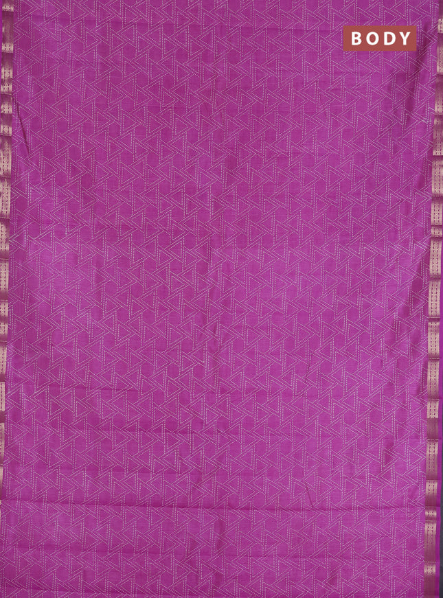 Semi raw silk saree lavender with allover geometric prints and zari woven border
