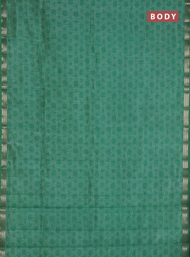 Semi raw silk saree green shade with allover geometric prints and zari woven border