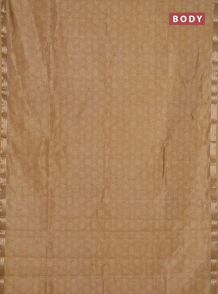 Semi raw silk saree sandal with allover geometric prints and zari woven border