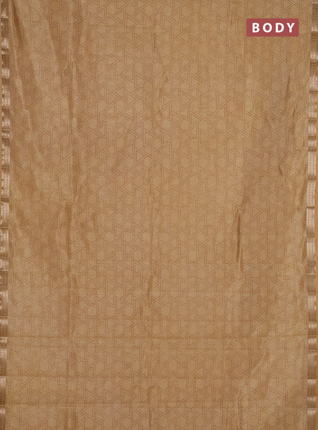 Semi raw silk saree sandal with allover geometric prints and zari woven border