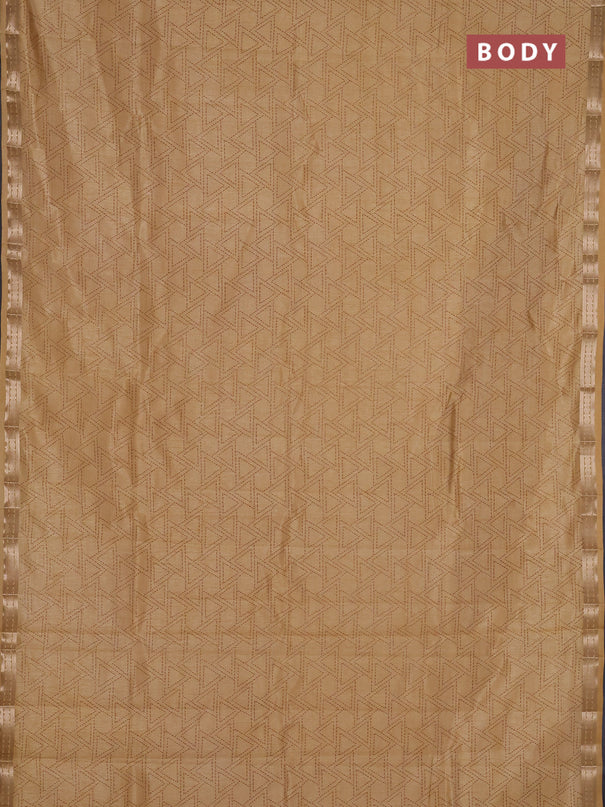 Semi raw silk saree sandal with allover geometric prints and zari woven border
